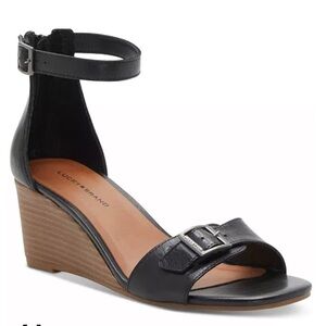 🌻NEW LUCKY BRAND Women's Jodella Black Leather Wedge Sandals Size 10